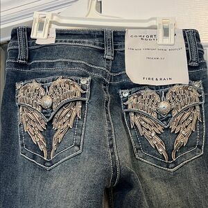 Fire & rain Blue Bootcut Jeans embellished pockets